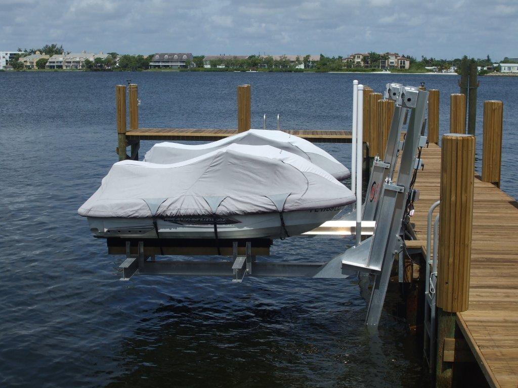 Tropical Wood Dock, Double Jet Ski Lift &amp; 16,000# Cradle Boatlift in 
