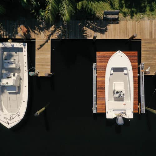 Aerial drone photo of a boatlift in South Florida
