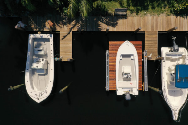 Aerial drone photo of a boatlift in South Florida