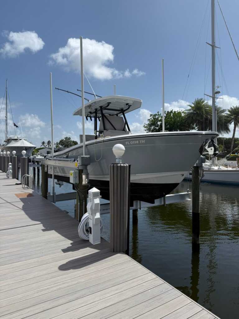 4 post boat lift and composite dock in lighthouse point.