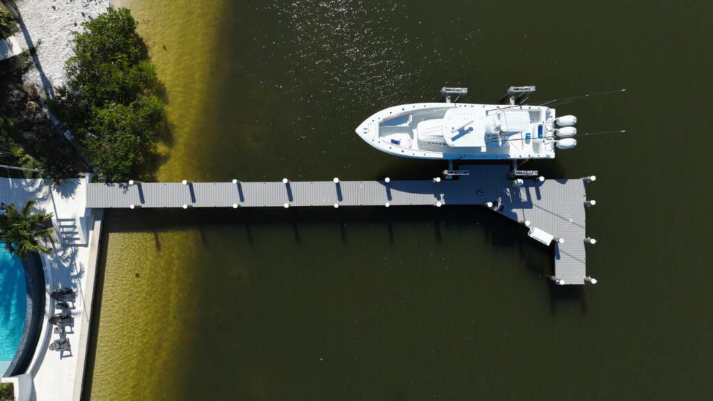 4 post boat lift and long dock in tequesta.