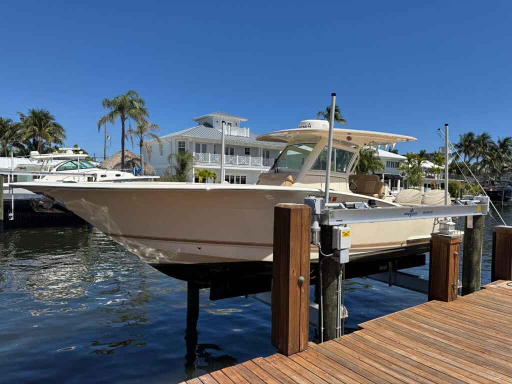 4 post boat lift and wood dock.