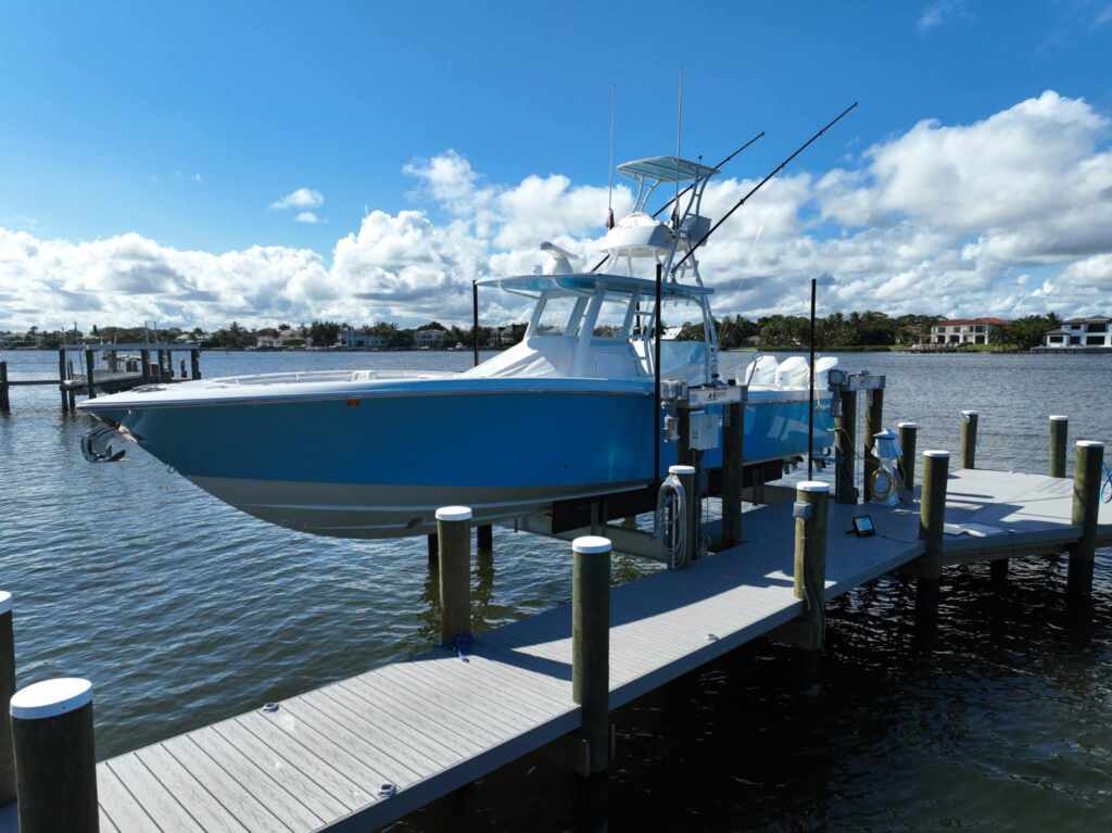 4 post boat lift with a sportfish in tequesta.