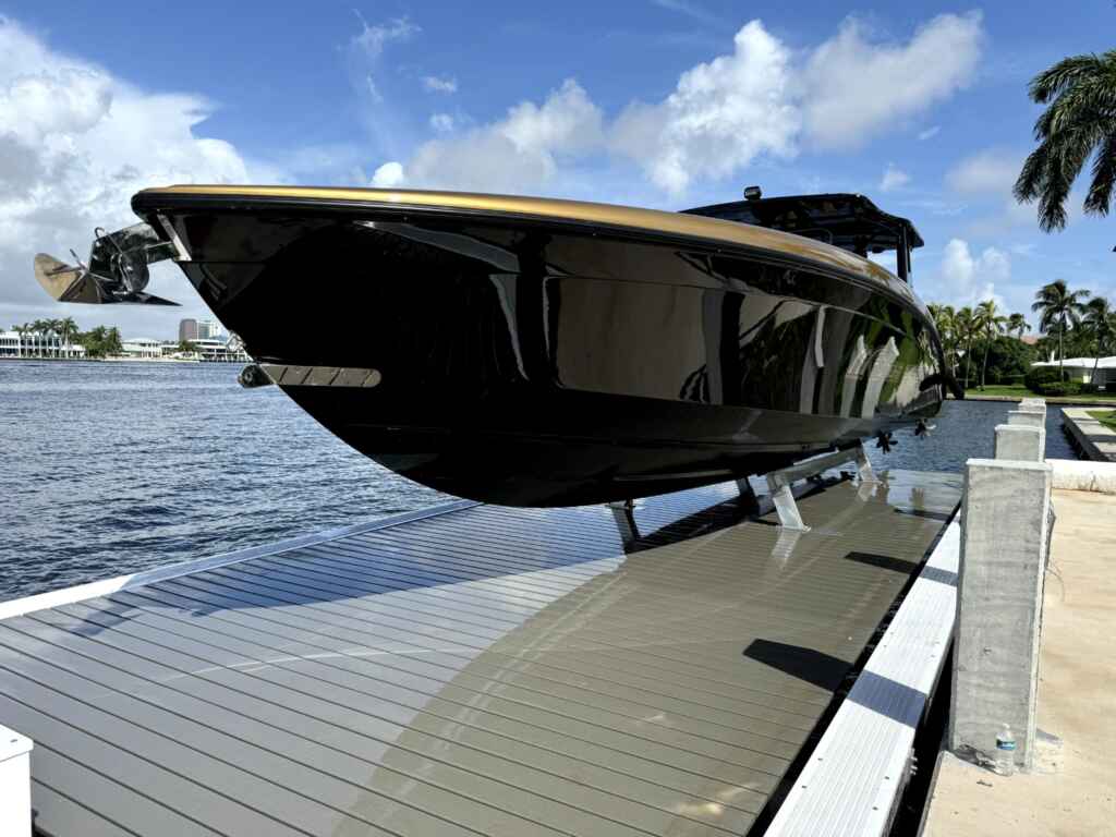 Custom platform boat lift close up in fort lauderdale.