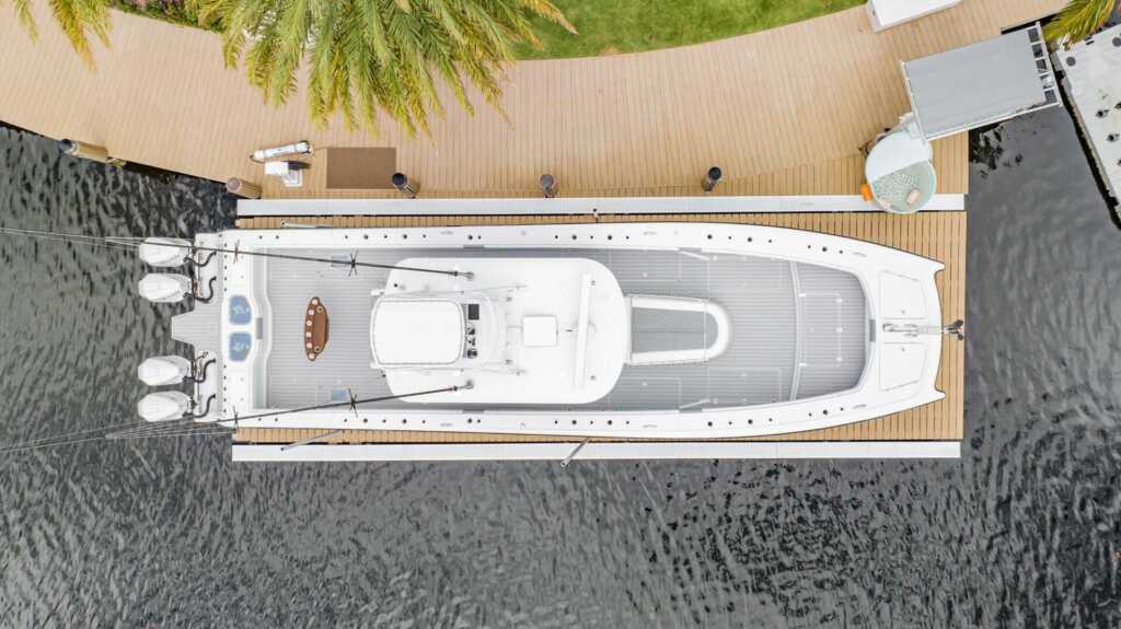 Custom platform boat lift overhead.