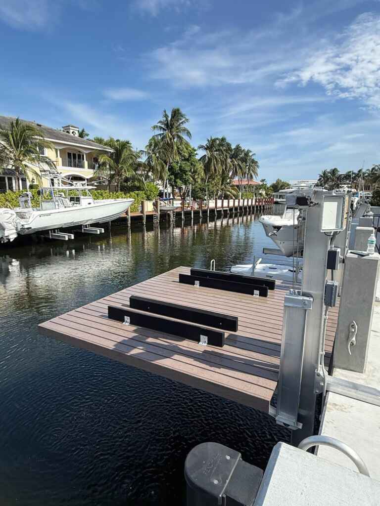 Custom platform boat lift with composite decking in lighthouse point.