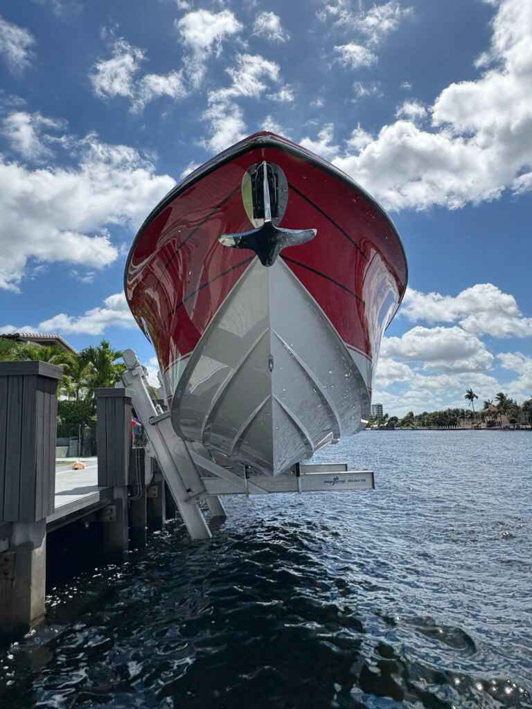 Elevator boat lift bow view.