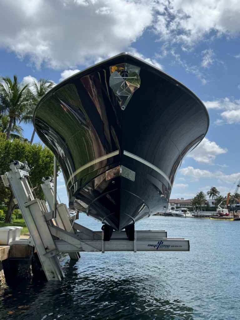Elevator boat lift bow view in hillsboro beach.