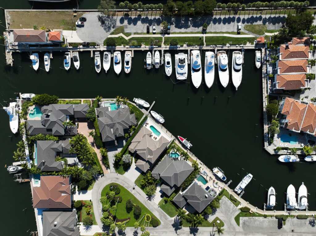 Private docks in north palm beach aerial.